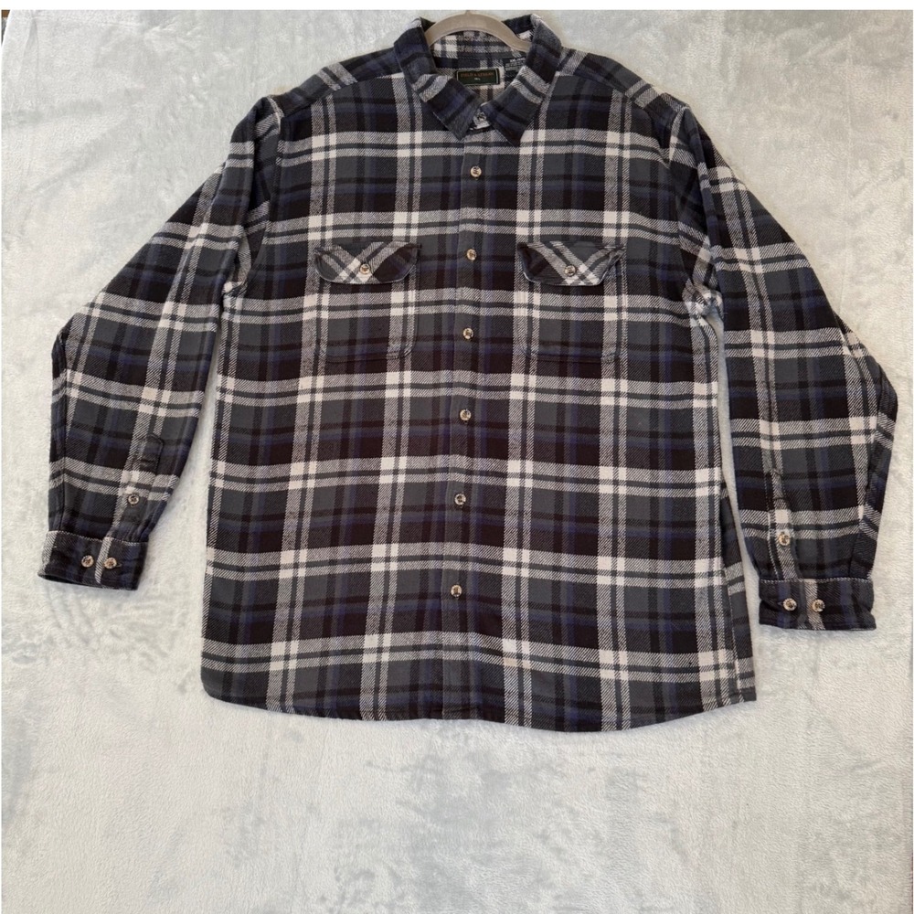 Field & Stream Men's‎ Flannel Shirt XXL Blue Gray Plaid 100% Cotton Button Up